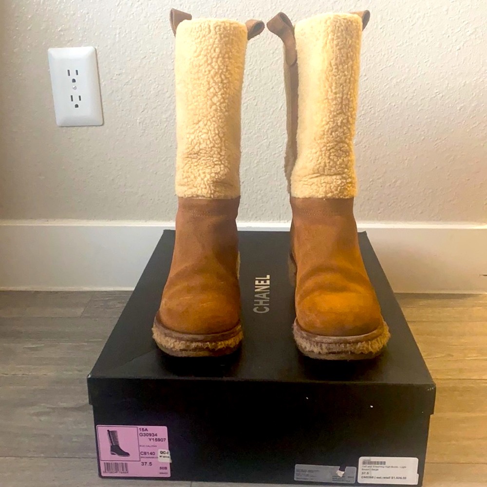 Chanel Calf & Shearling HighBoots light brown 37.5